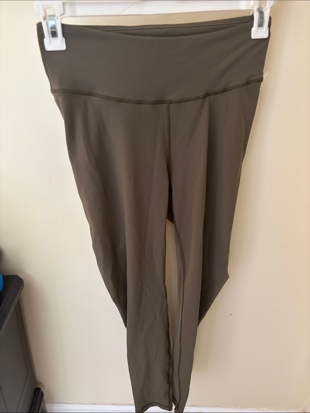 High-Rise Olive Leggings with Wide Waistband